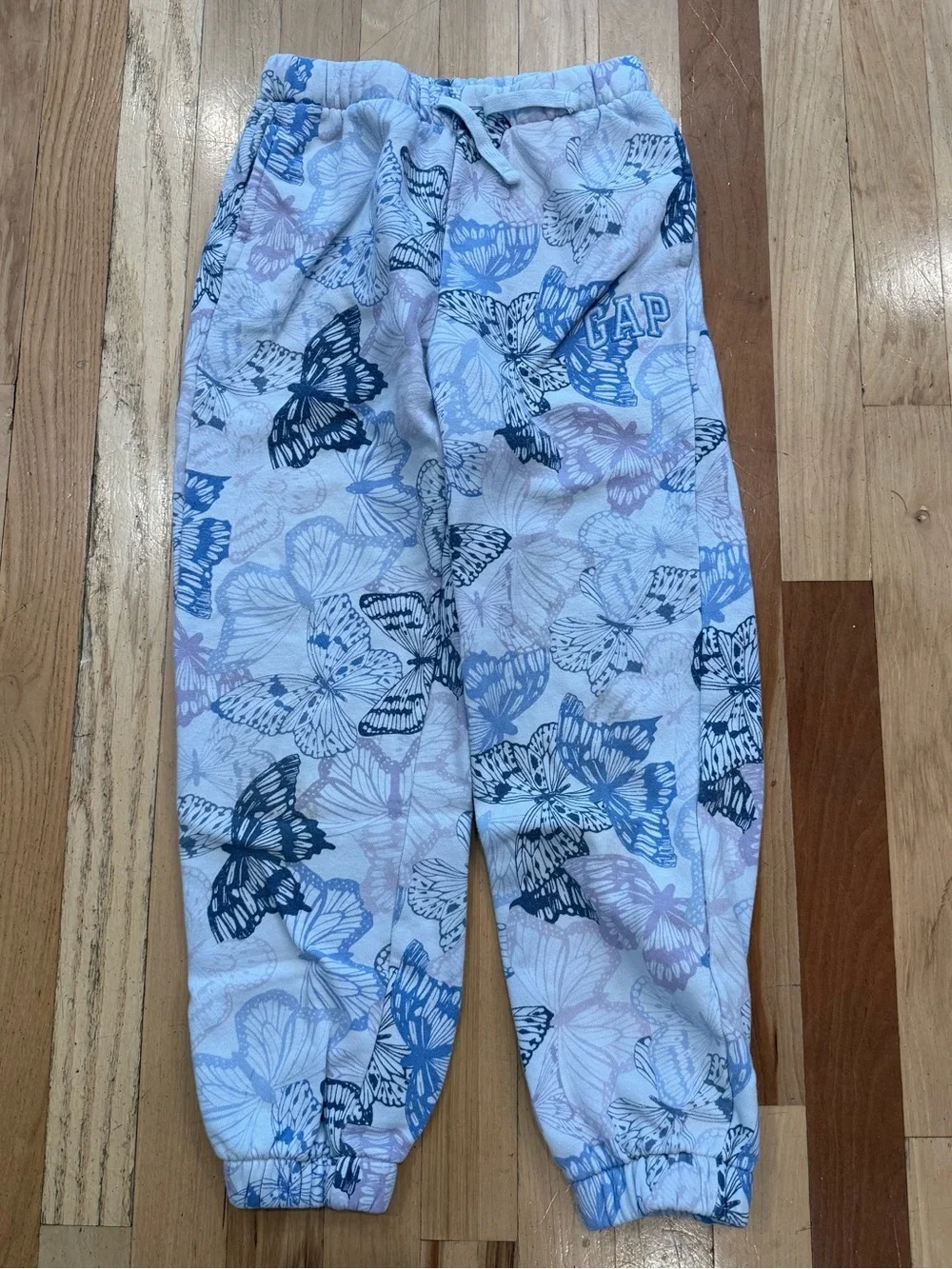 GAP Girls Butterfly Joggers in Light Blue and Pink, size 8